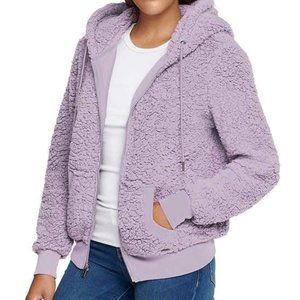 Marc New York Cozy Fleece Sherpa Full Zip Jacket Hood  Light Purple